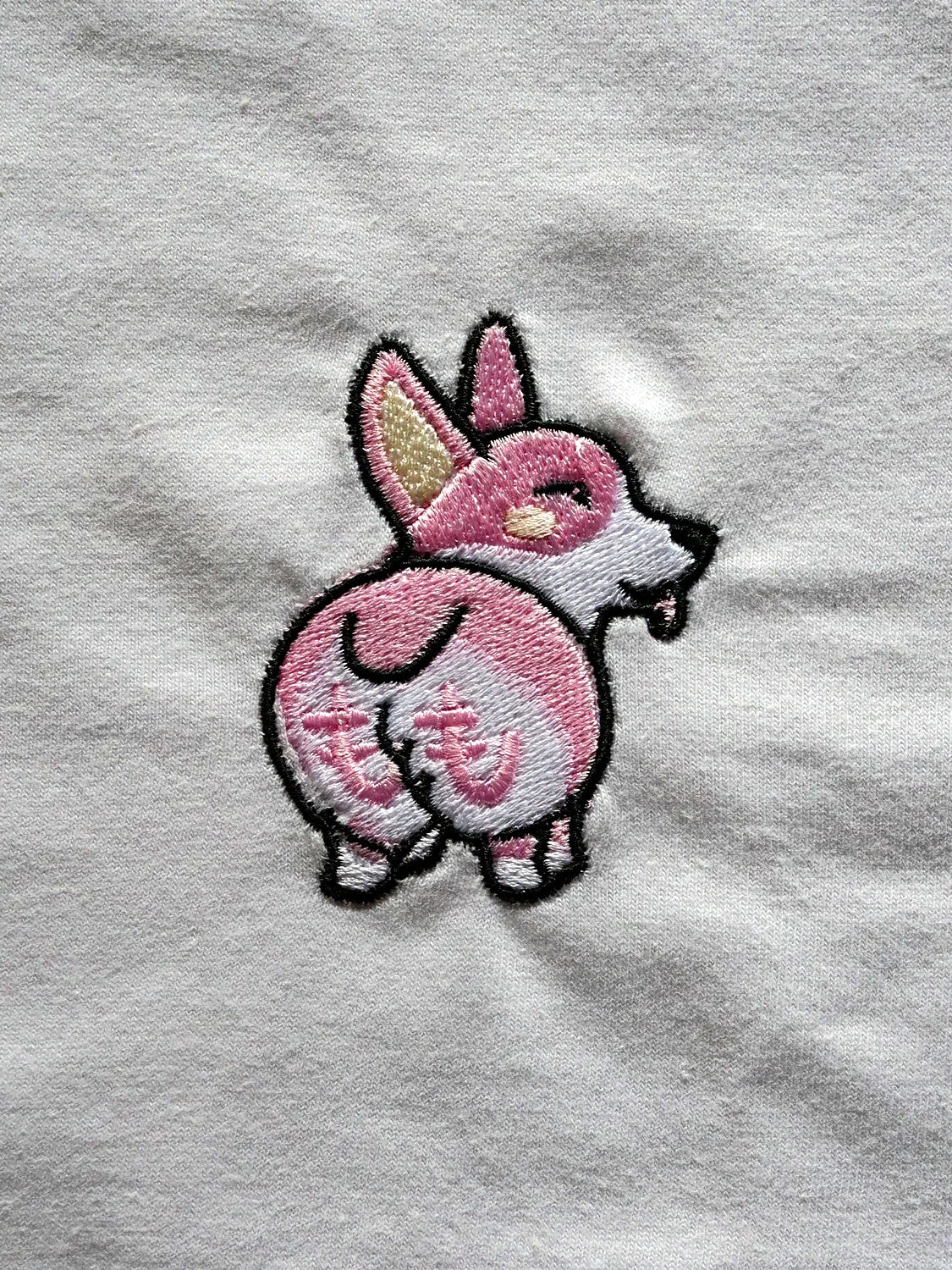 T shirt japon Corgi blanc, zoom broderie
