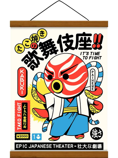 Affiche vintage jouet Kabuki Tako, avec baguette