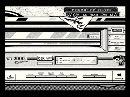 Affiche noir et blanc vintage VHS, visuel complet