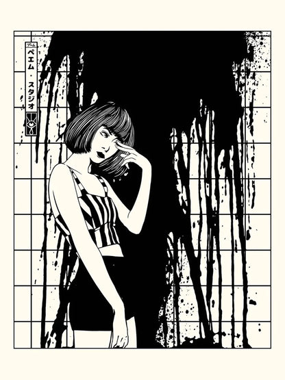 Affiche vintage noir et blanc Blood Girl 1, visuel complet