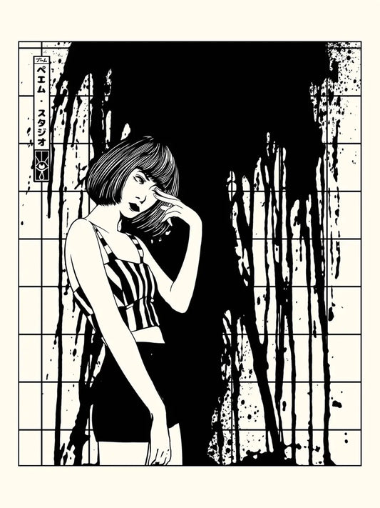 Affiche vintage noir et blanc Blood Girl 1, visuel complet