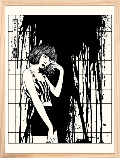 Affiche vintage noir et blanc Blood Girl 1, mise en situation