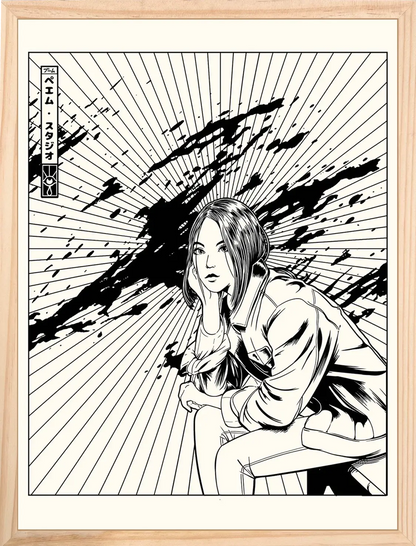 Affiche noir et blanc vintage Blood Girl 3, mise en situation