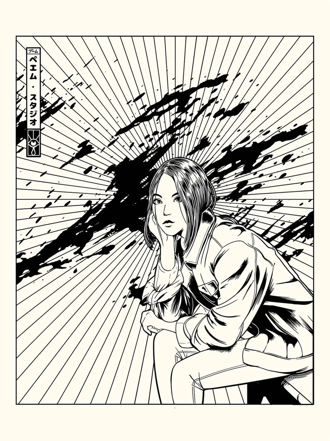 Affiche noir et blanc vintage Blood Girl 3, visuel complet