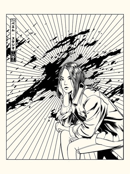 Affiche noir et blanc vintage Blood Girl 3, visuel complet