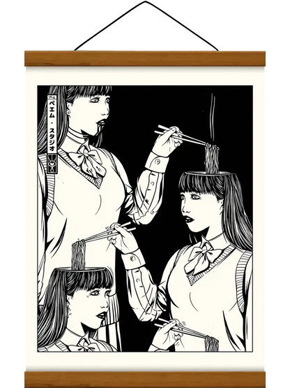 Affiche noir et blanc vintage Brain Noodle, avec baguette