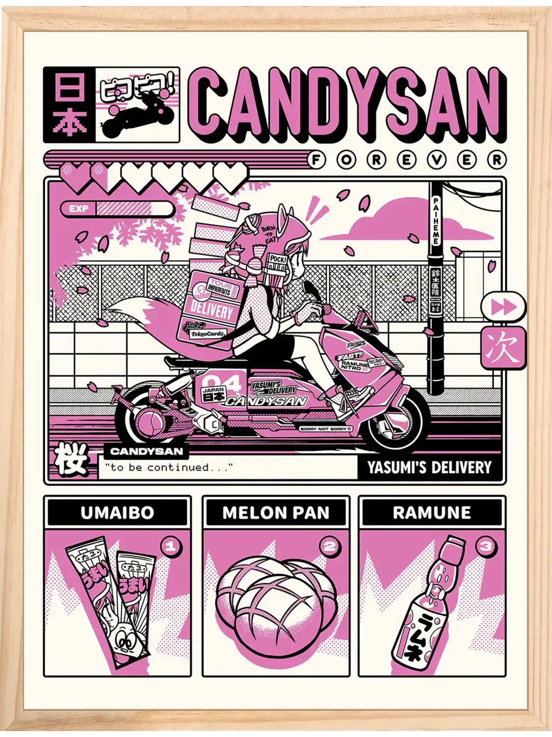Affiche cuisine japonais adorable Candysan, encadrée
