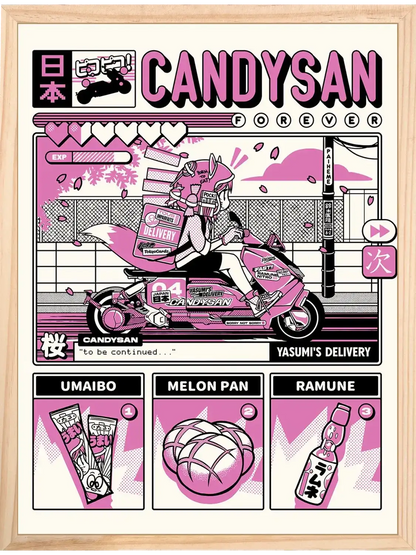 Affiche cuisine japonais adorable Candysan, encadrée