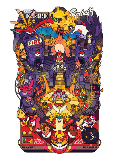 Affiche pop culture Pinball Fire, visuel complet