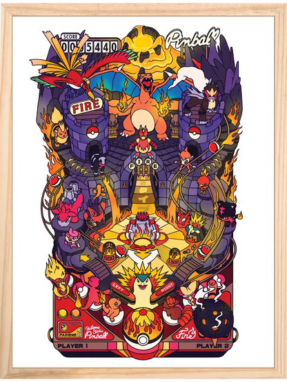 Affiche pop culture Pinball Fire, encadrée