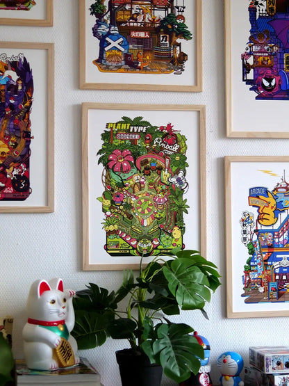 Pop culture art prints Pinball Forest, mise en situation