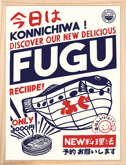 Affiche pour cuisine Fugu, encadrée