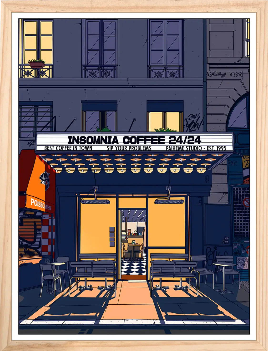 Devanture restaurant japonais Insomnia Coffee, encadrée