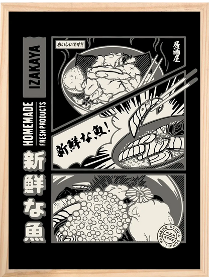 Affiche cuisine japonaise Izakaya Black, mise en situation