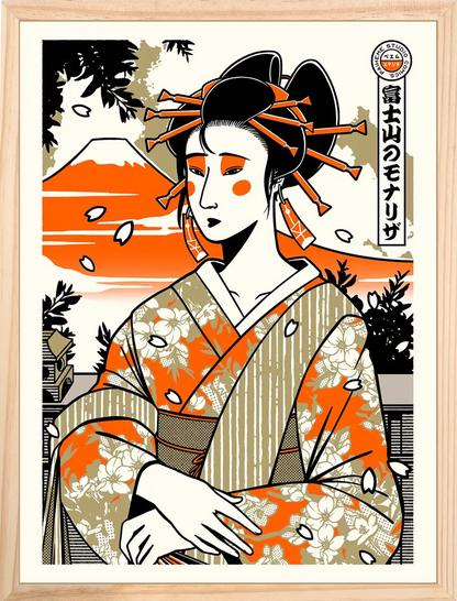 Affiche japonaise vintage Joconde Geisha, encadrée