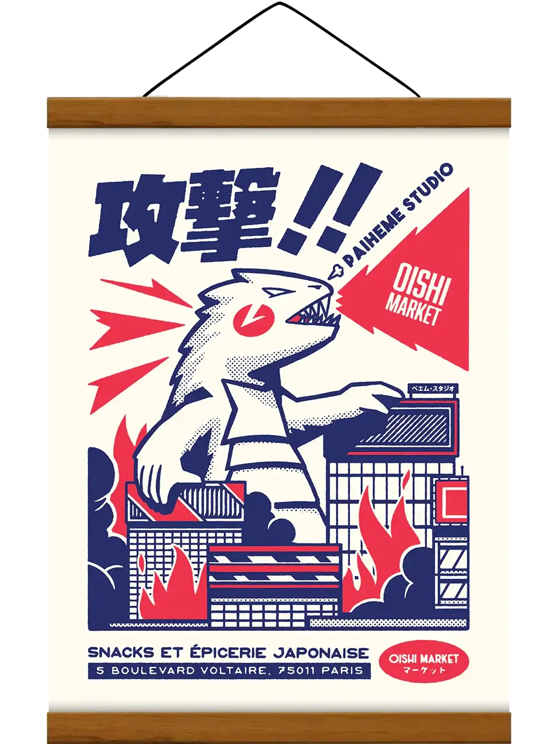 Affiche style japonais Kaiju Attack, avec baguette