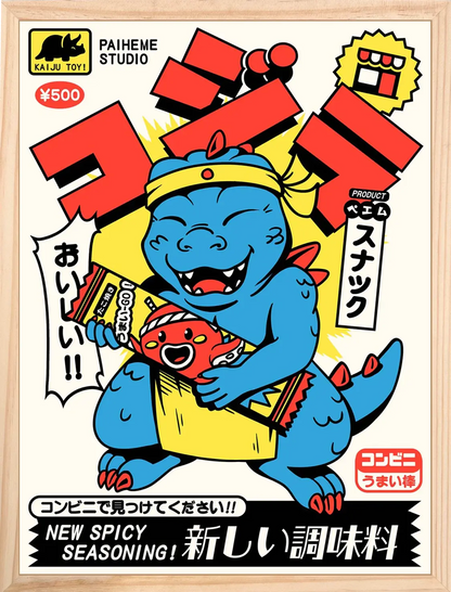 Affiche de jouets vintage Kaiju Chief, encadrée