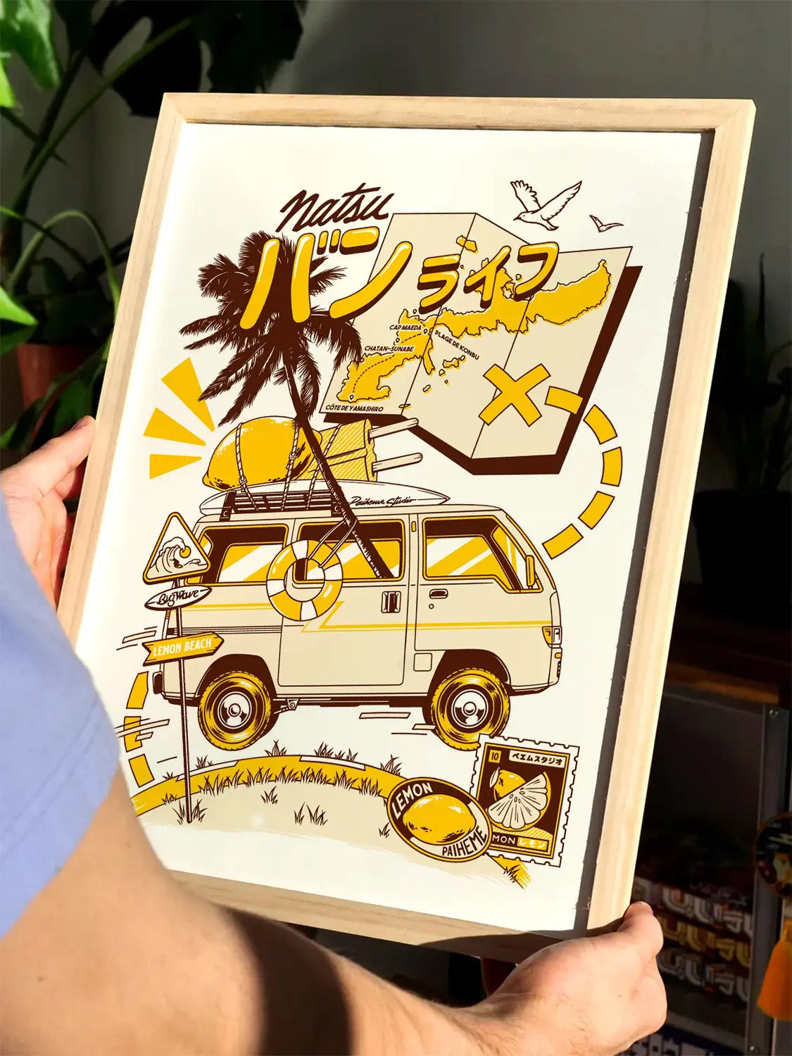 Affiche style japonais Lemon Road, encadrée