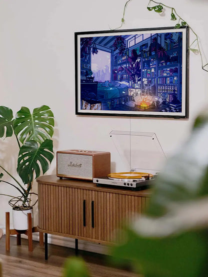 Affiche vintage japonaise Lofi Night, mise en situation