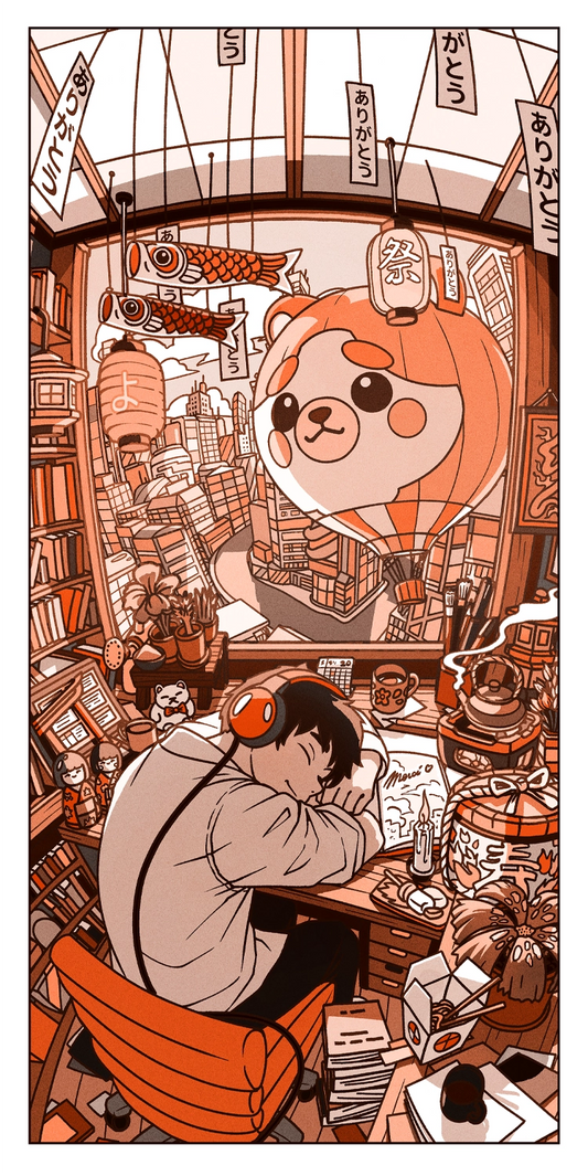 Affiche vintage japonaise Lofi Boy, visuel complet
