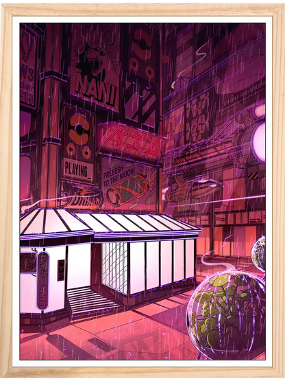 Devanture magasin japonais Neon Coffee, encadrée