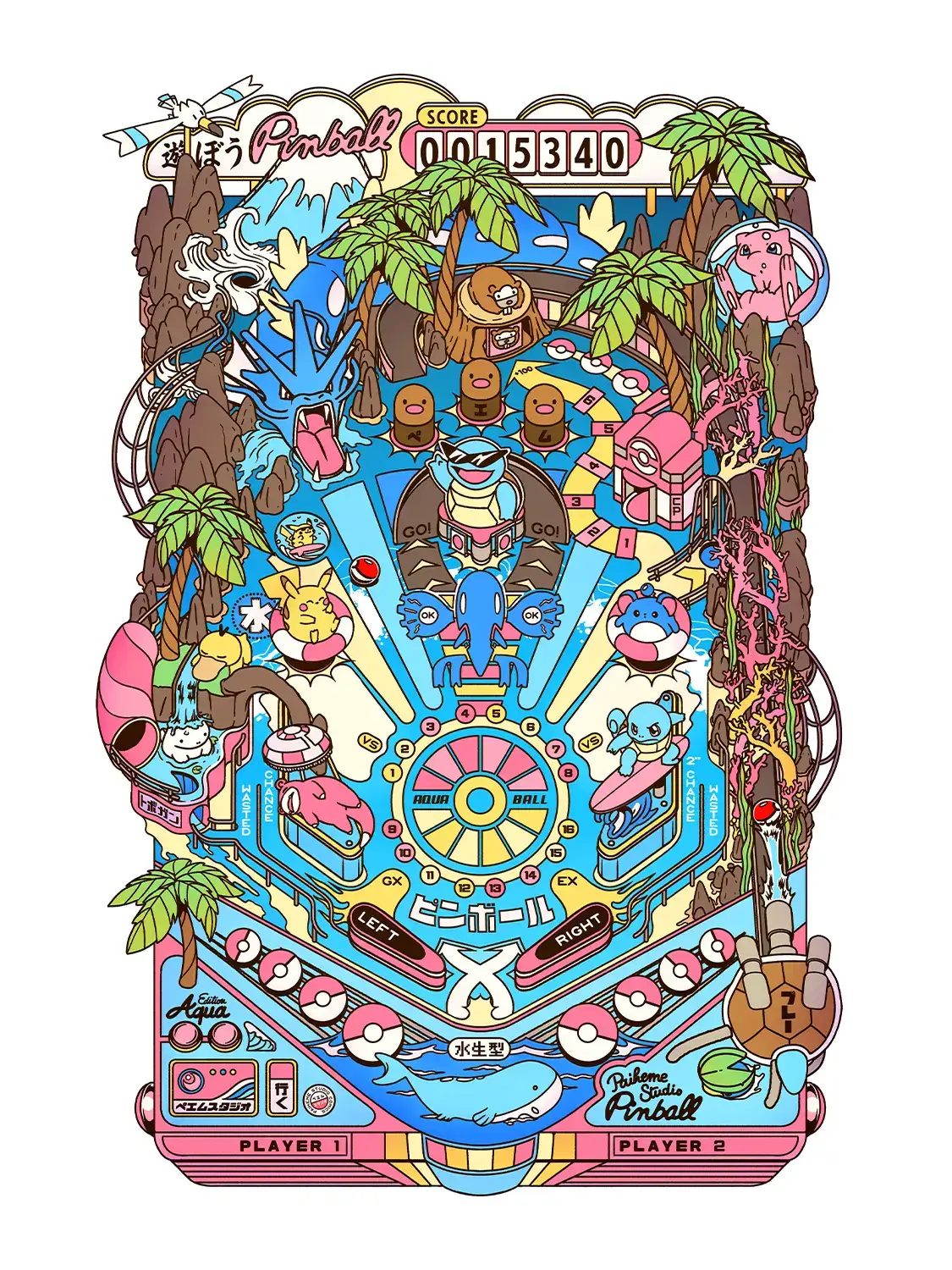 Pop culture art prints Pinball Aqua, visuel complet