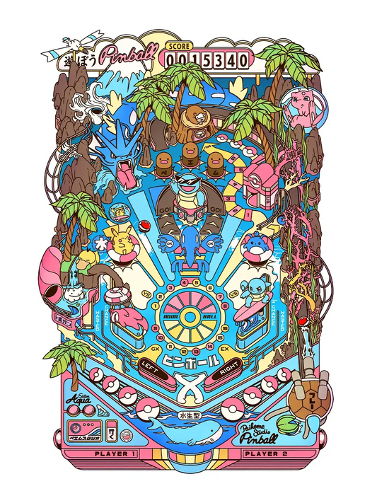 Pop culture art prints Pinball Aqua, visuel complet