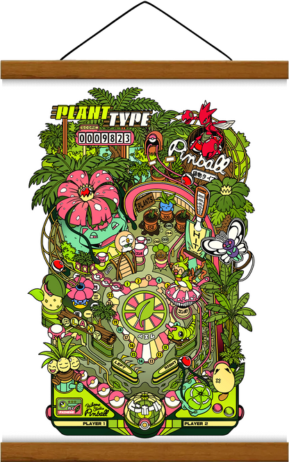 Pop culture art prints Pinball Forest, avec baguette