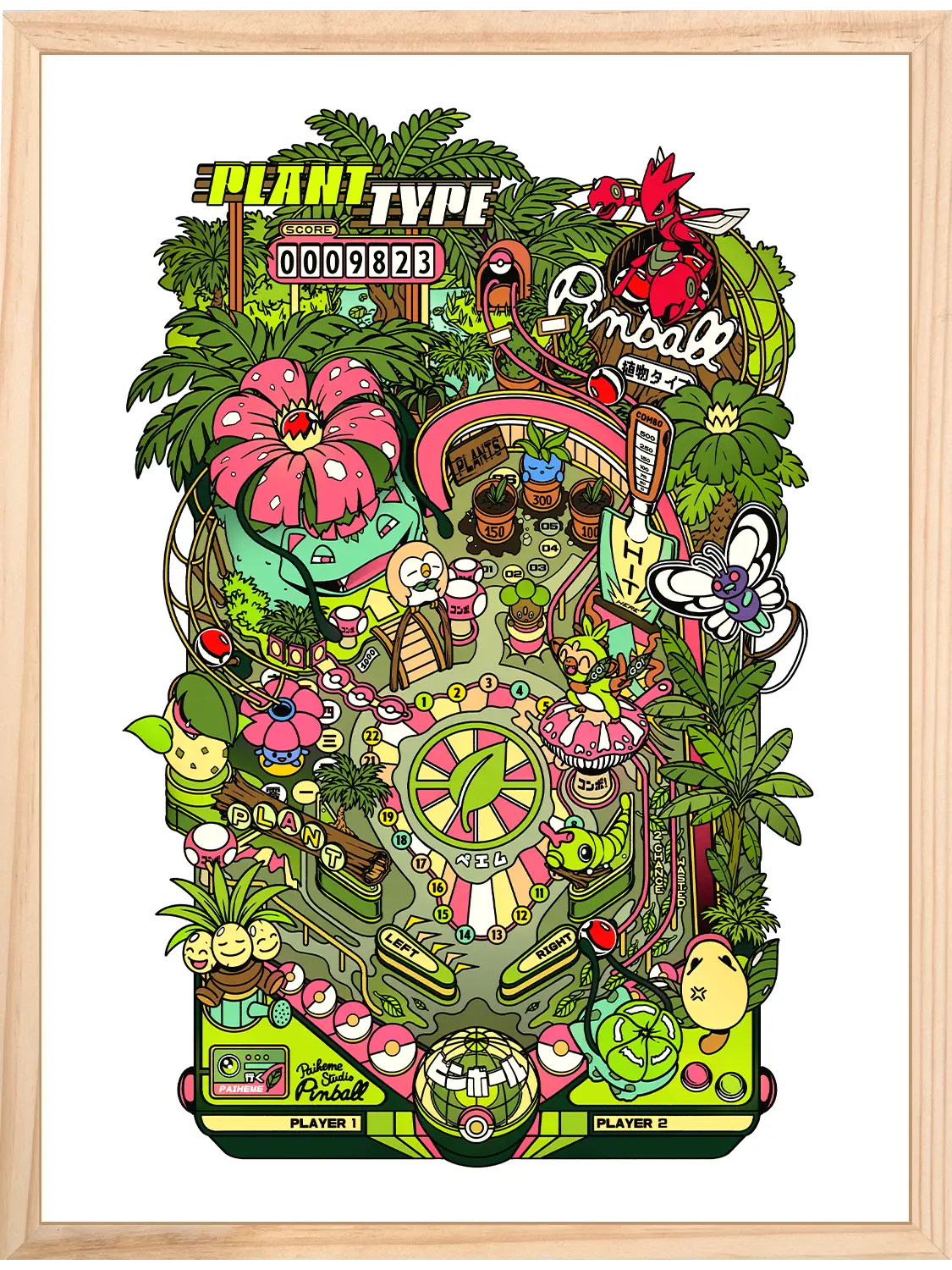 Pop culture art prints Pinball Forest, encadrée