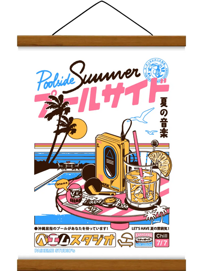 Affiche japonaise Poolside, cadre baguette