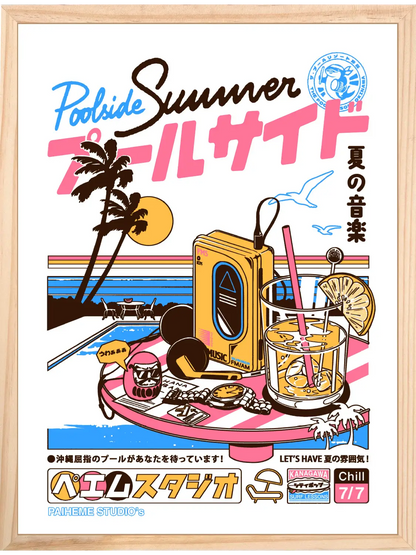 Affiche japonaise Poolside, encadrée