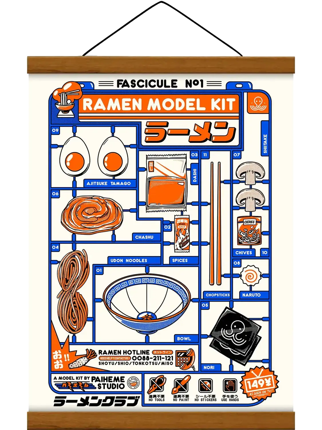 Affiche japonaise cuisine Ramen Kit, encadrée