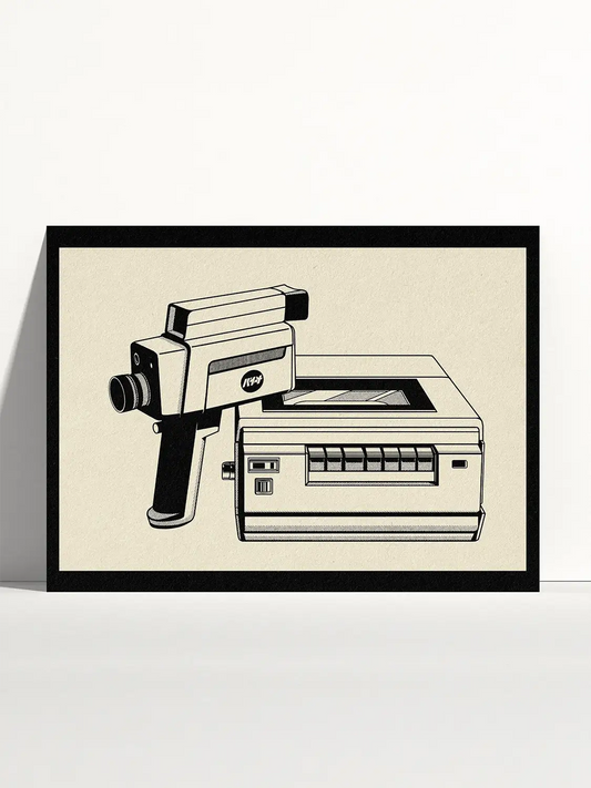 Affiche vintage noir et blanc Super 8, visuel complet