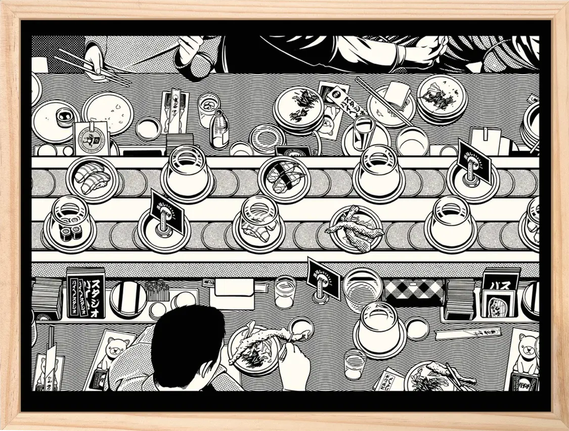 Affiche japonaise cuisine Sushi Bar, encadrée