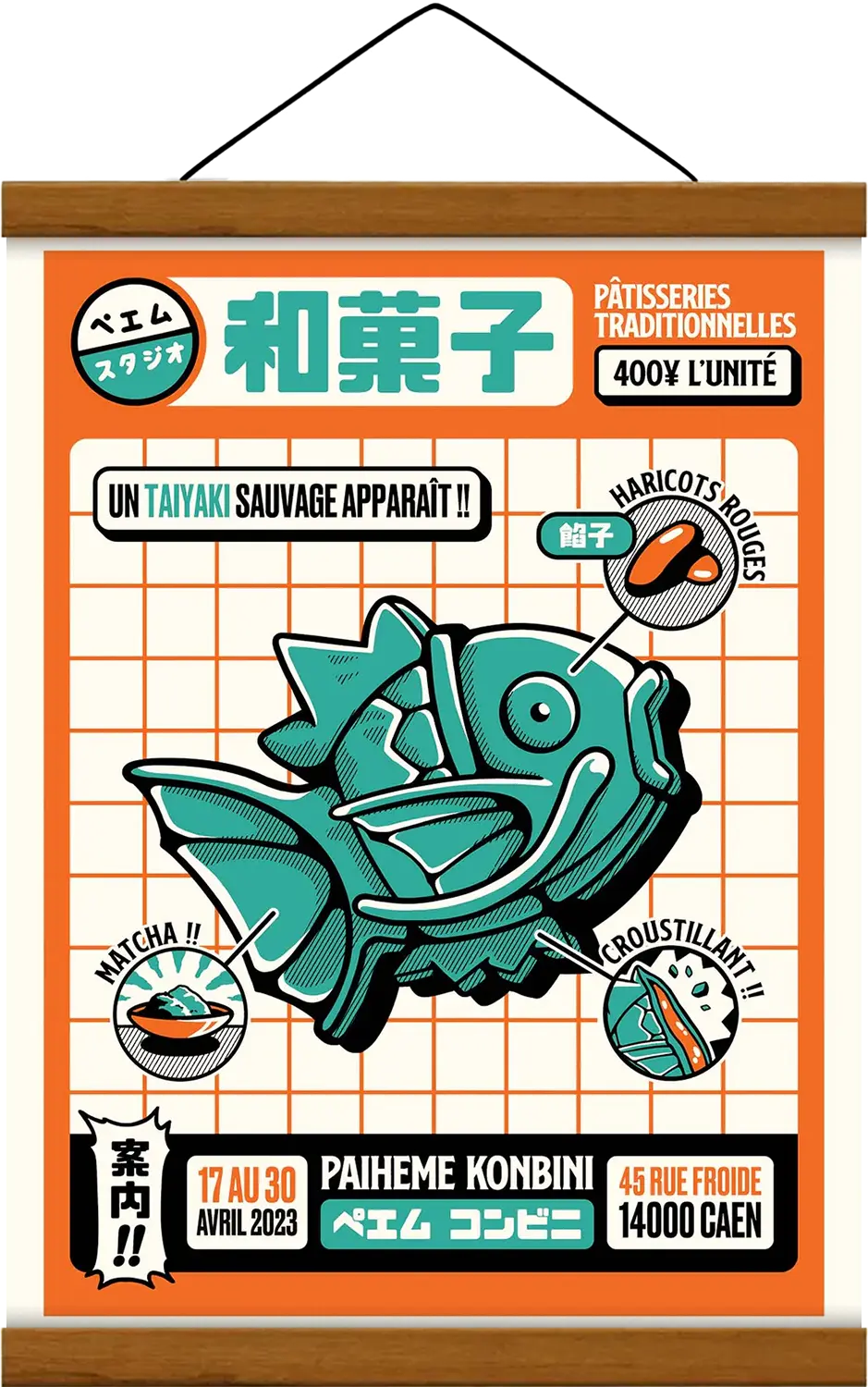 Affiche cuisine Taiyaki Konbini, encadrée
