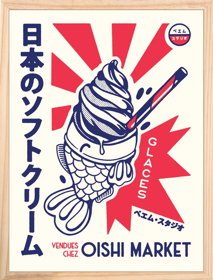 Affiche cuisine japonais adorable Taiyaki, encadrée