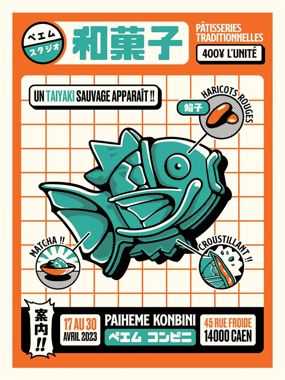 Affiche cuisine Taiyaki Konbini, visuel complet