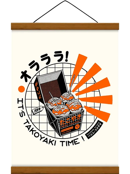 Affiche cuisine japonais kawai Takoyaki Time, avec baguette