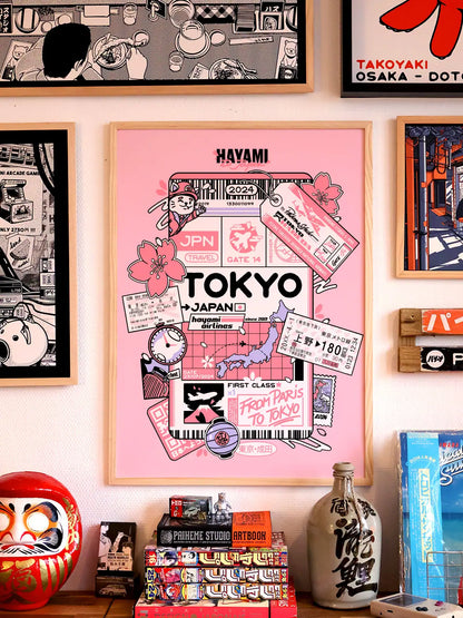 Affiche vintage japonaise Tokyo Ticket, mise en situation