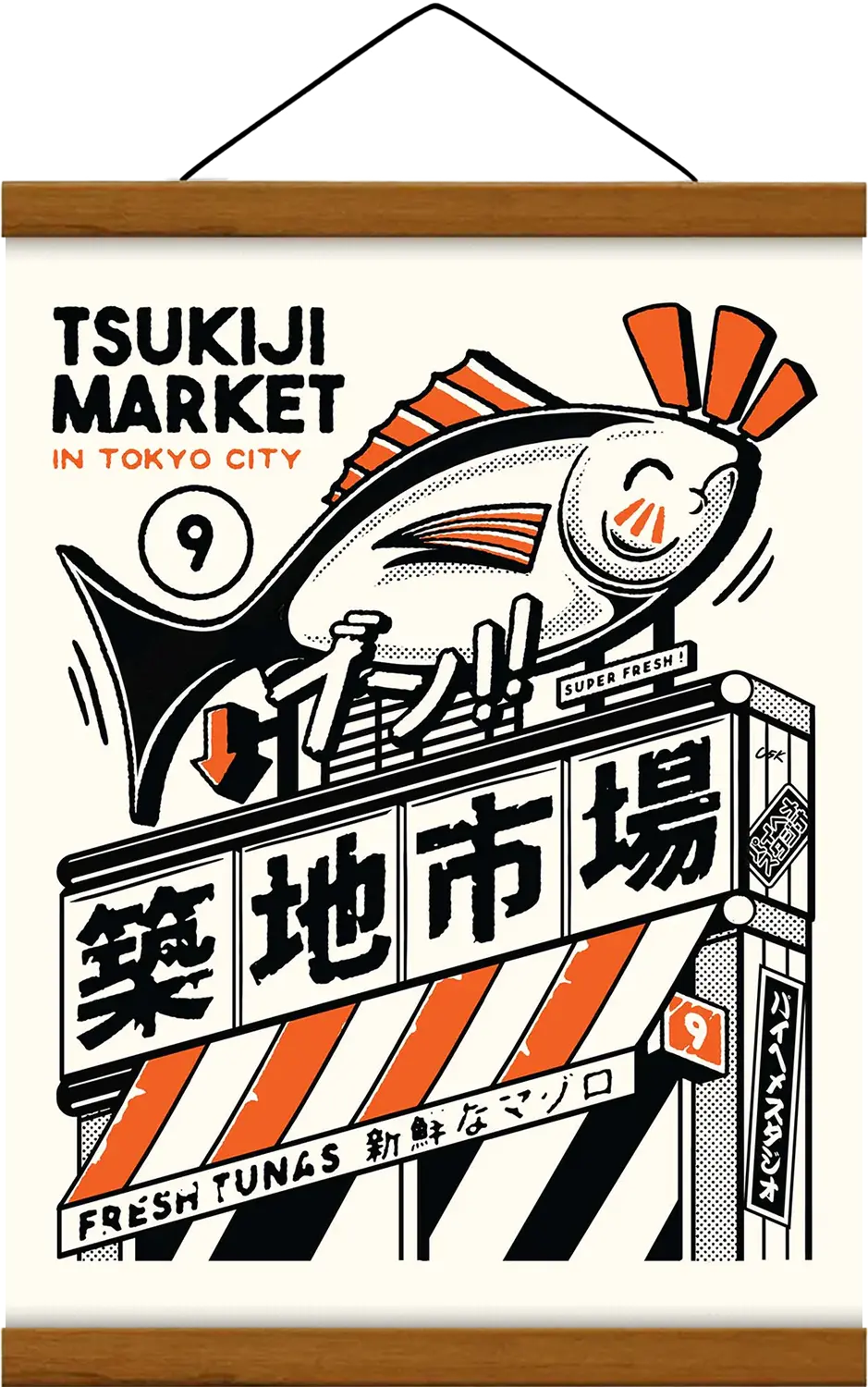 Affiche cuisine japonaise Tsukiji Market, avec baguette