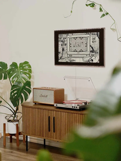 Affiche vintage noir et blanc TV Room, mise en situation