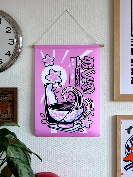 Drapeau Sake, fanion illustré