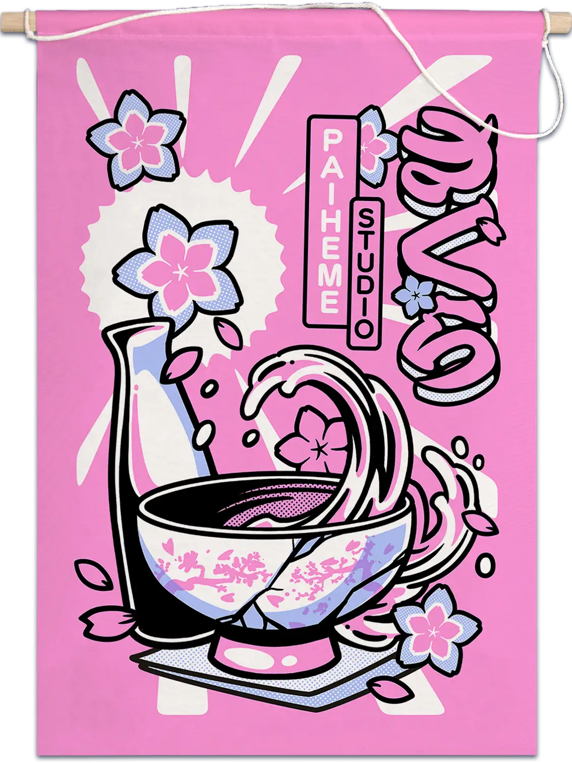 Drapeau Sake, fanion illustré