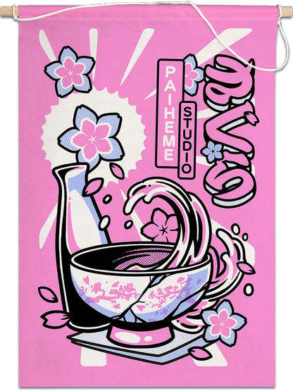 Drapeau Sake, fanion illustré