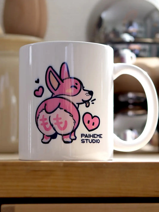 Mug japonais Corgi, illustration vintage