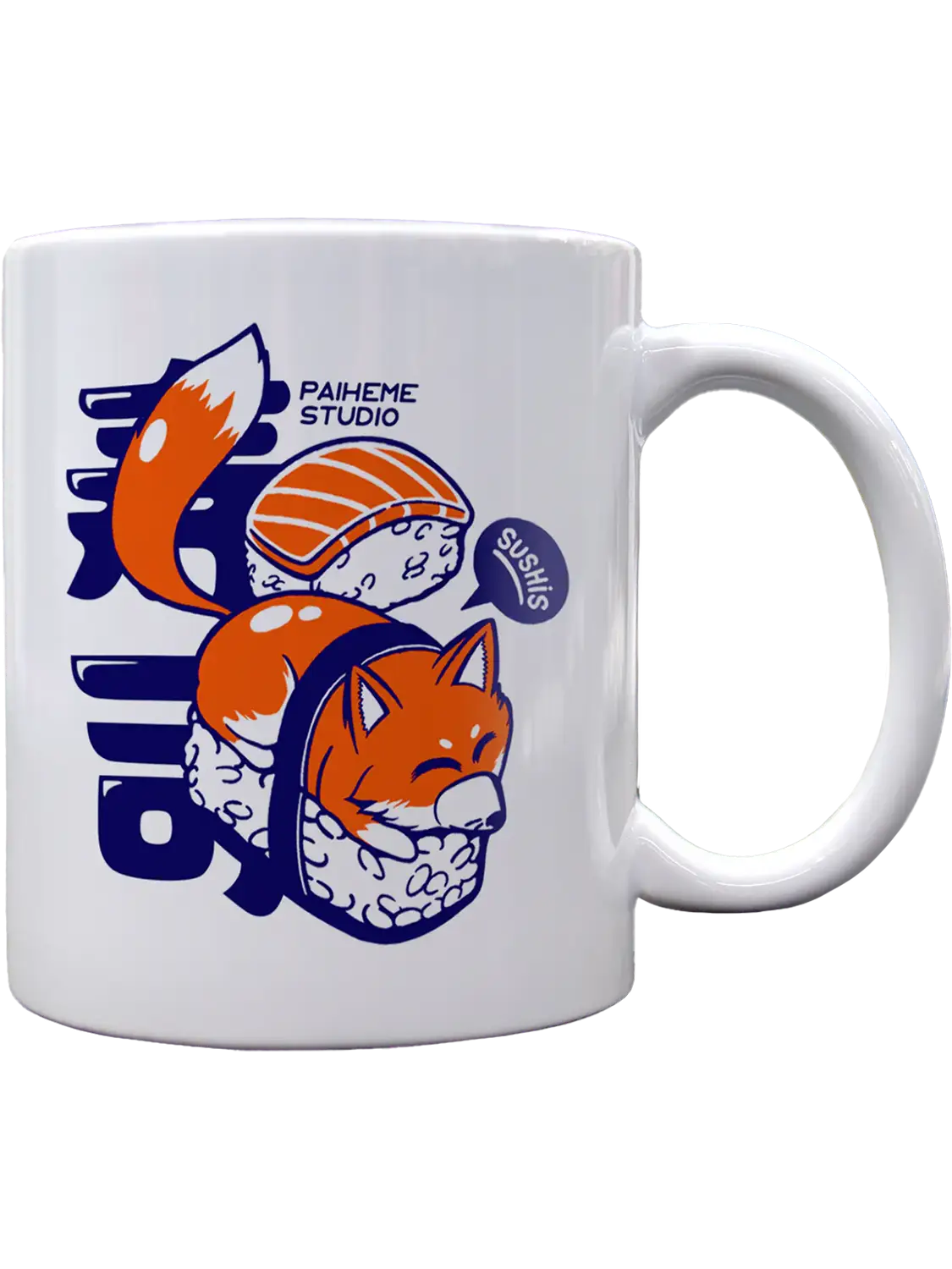 Mug style japonais Sushifox, illustration complète