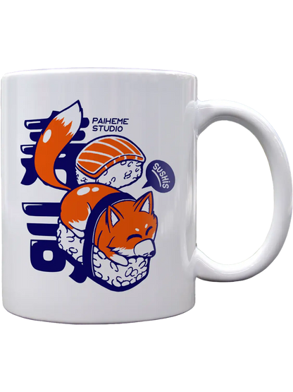 Mug style japonais Sushifox, illustration complète