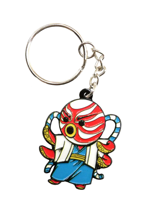 Porte-clés japonais Kabuki Tako émaillé, illustration vintage