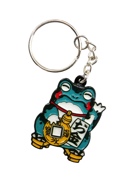 Porte-clé japonais kawaii Maneki Frog émaillé, illustration vintage porte-bonheur