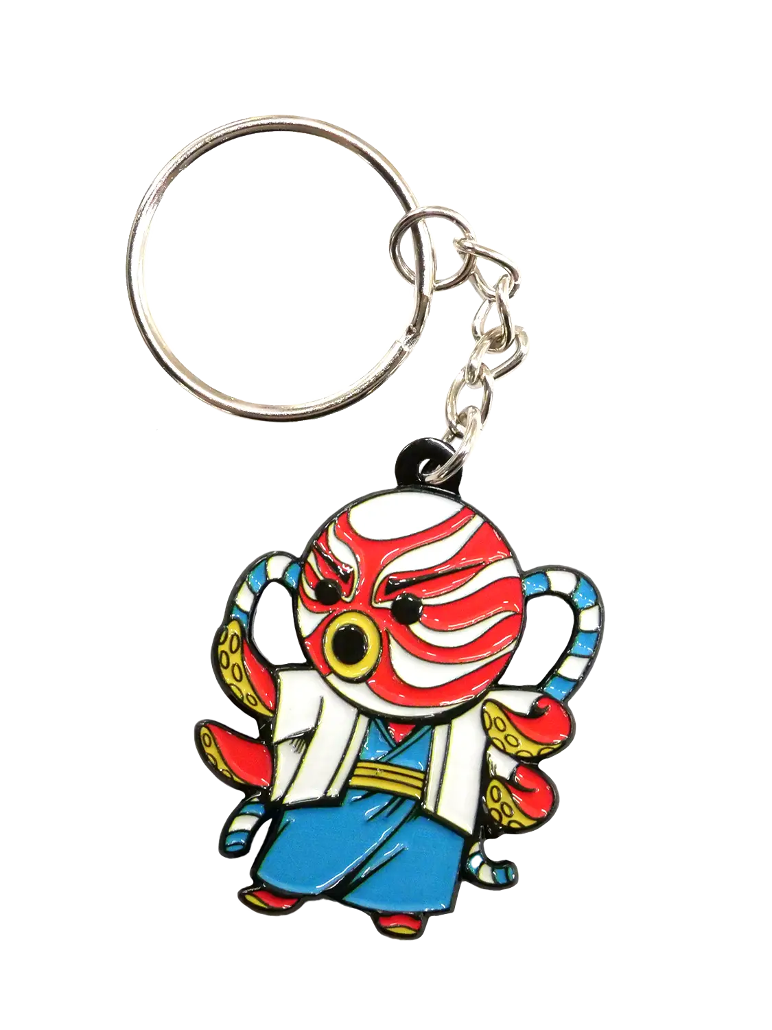 Porte-clés japonais Kabuki Tako émaillé, illustration vintage